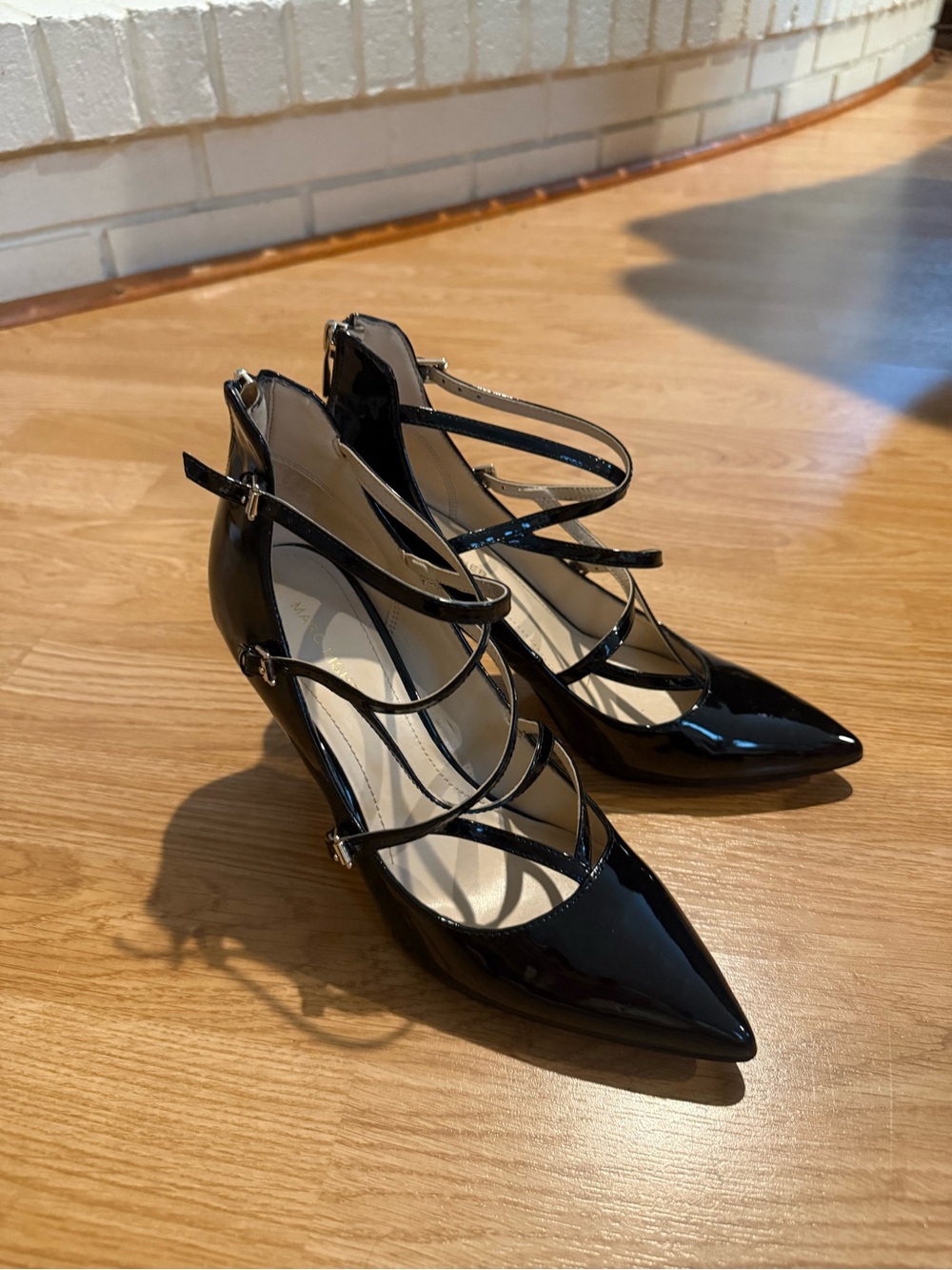 Marc Fisher Black Strappy Patent Pointed-Toe Heels - Women